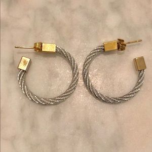 Rustic cuff silver rope hoops 1” with gold detail